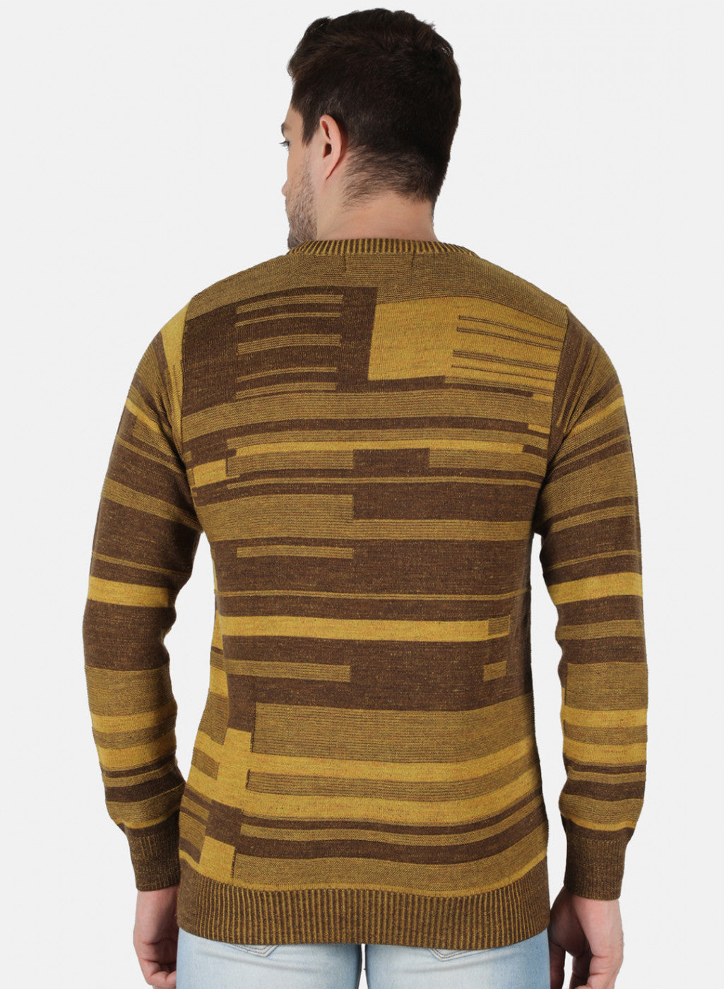 Men Mustard Self Design Pullover