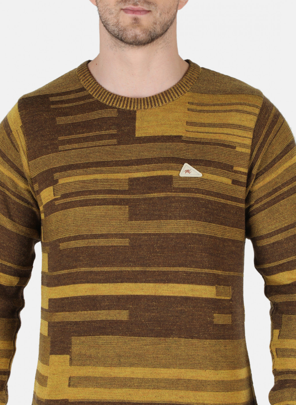 Men Mustard Self Design Pullover