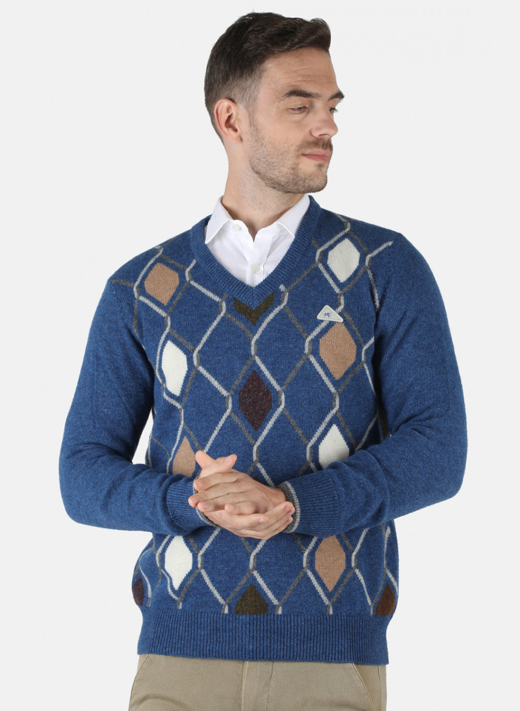 Men Blue Self Design Pullover