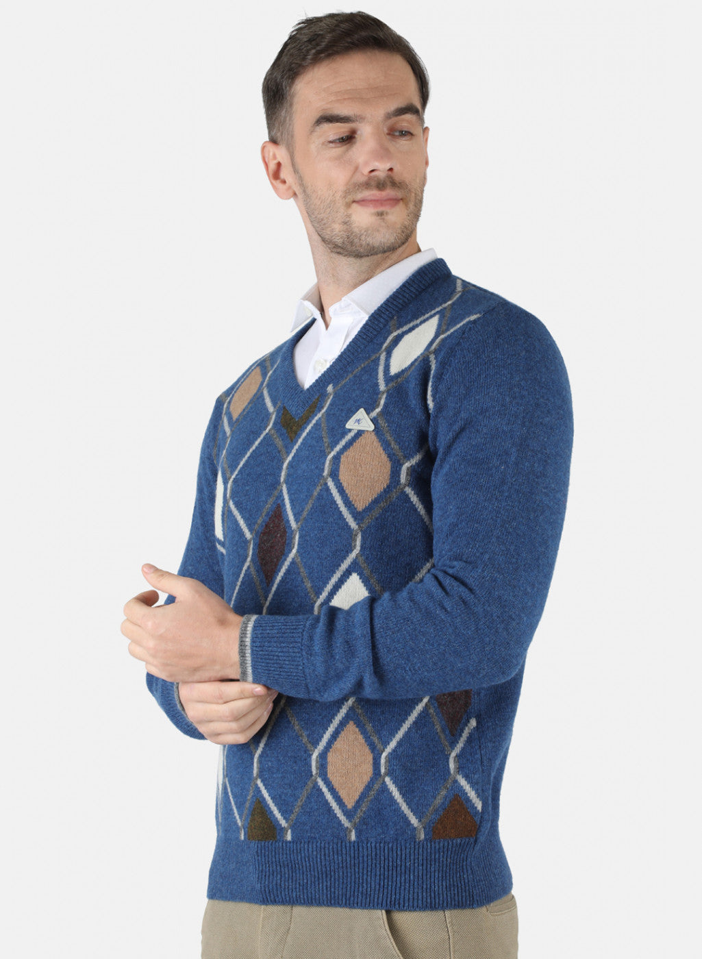 Men Blue Self Design Pullover