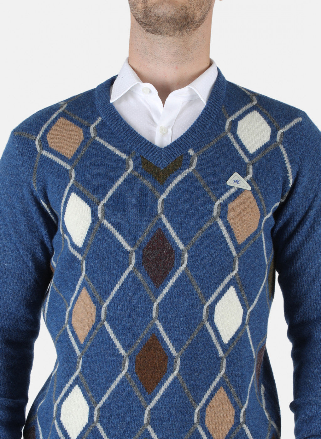 Men Blue Self Design Pullover