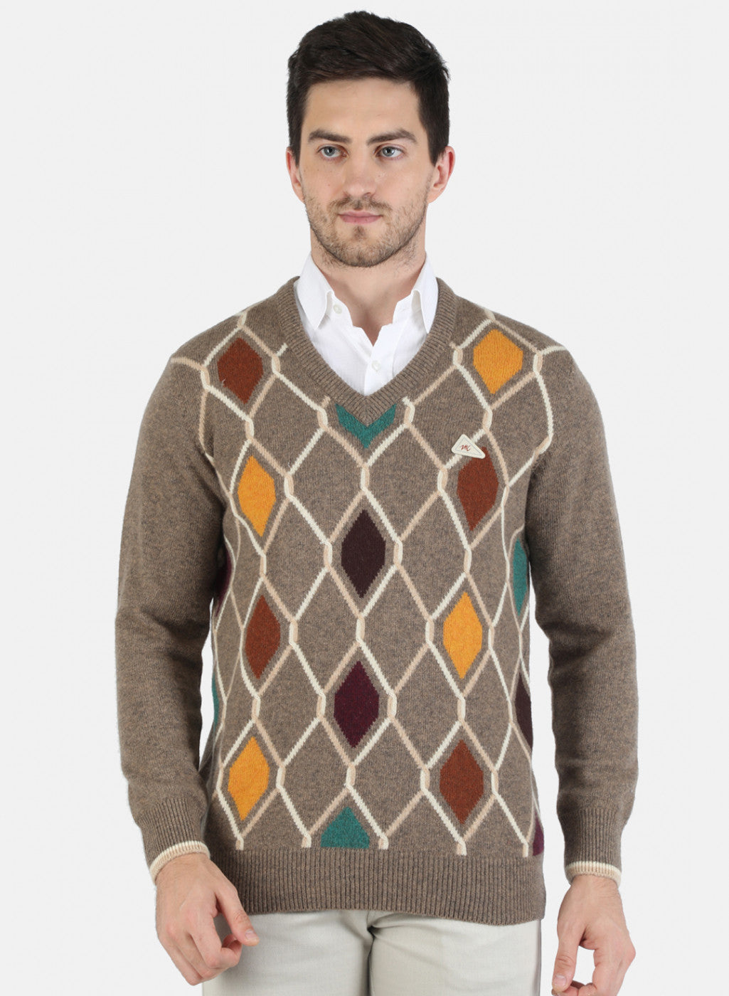 Men Brown Self Design Pullover