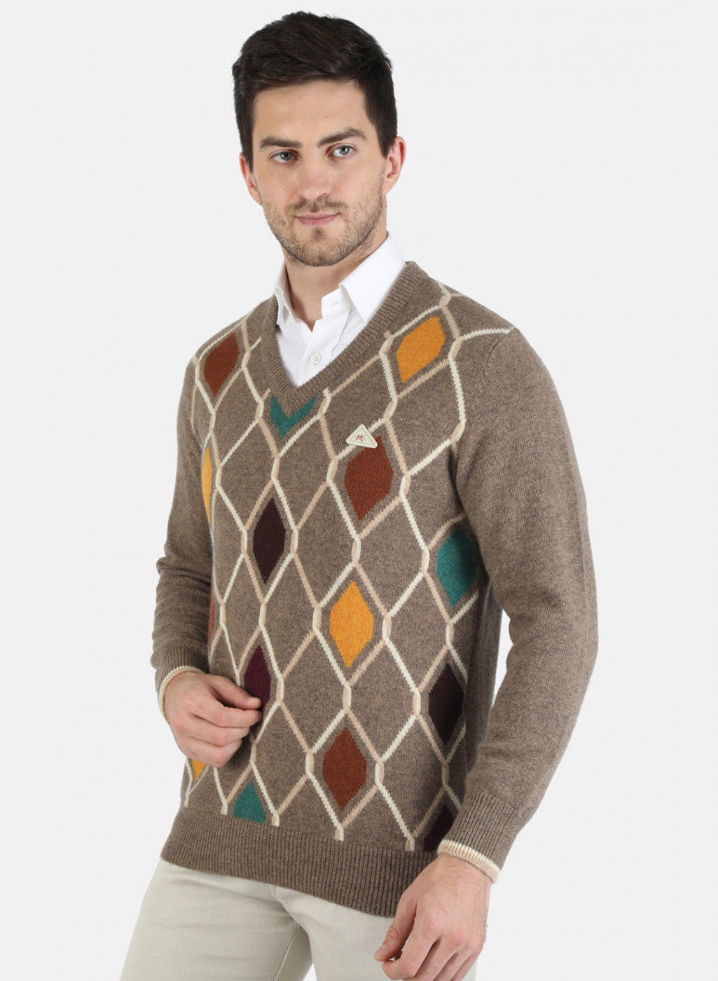 Men Brown Self Design Pullover