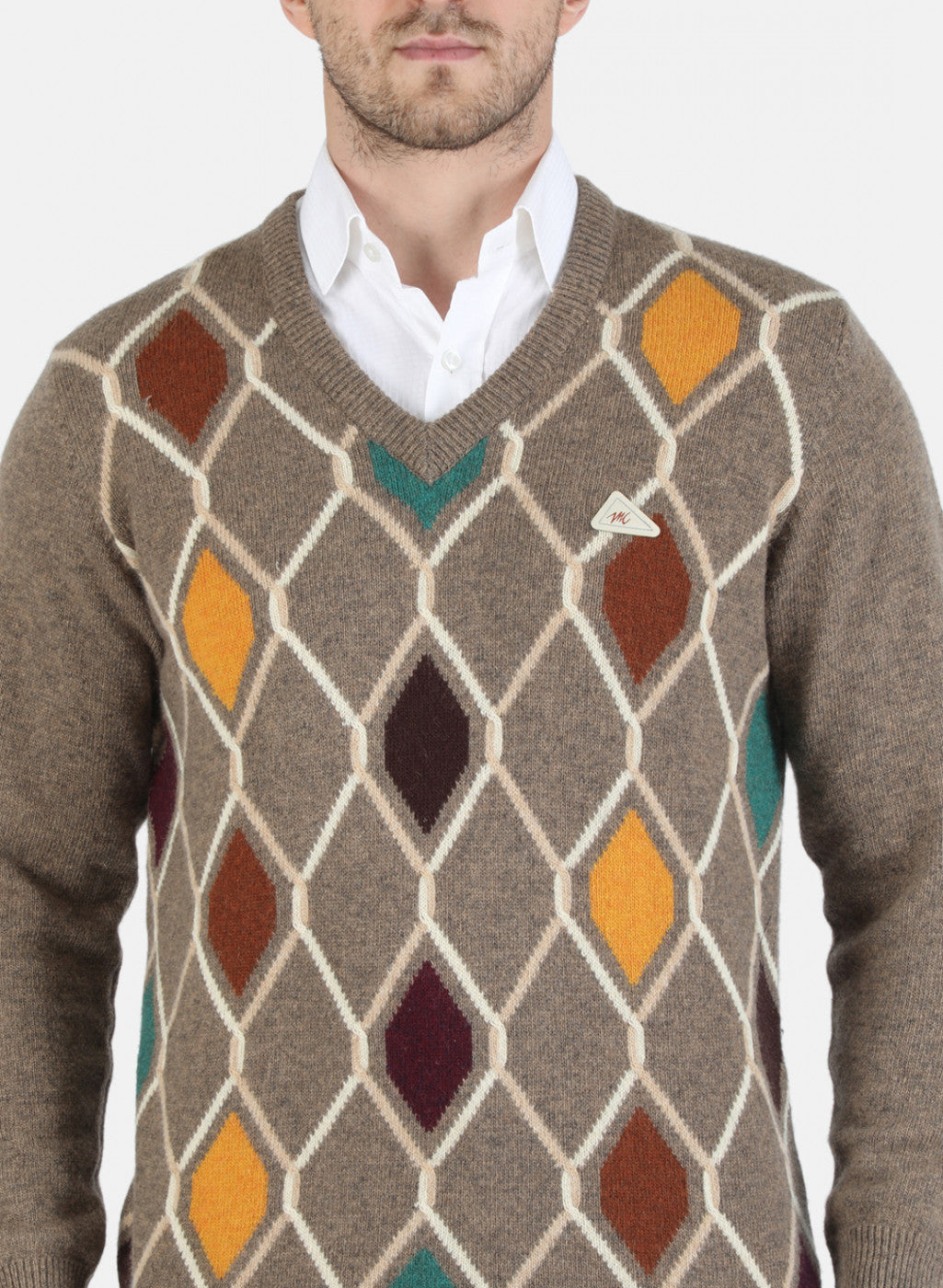 Men Brown Self Design Pullover