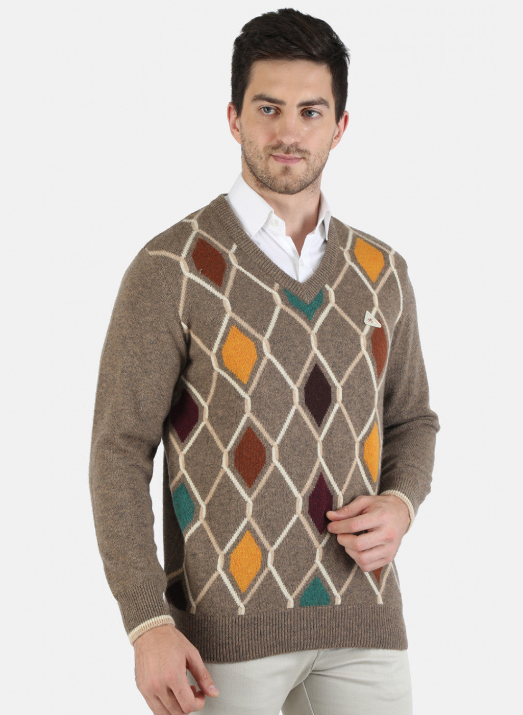 Men Brown Self Design Pullover