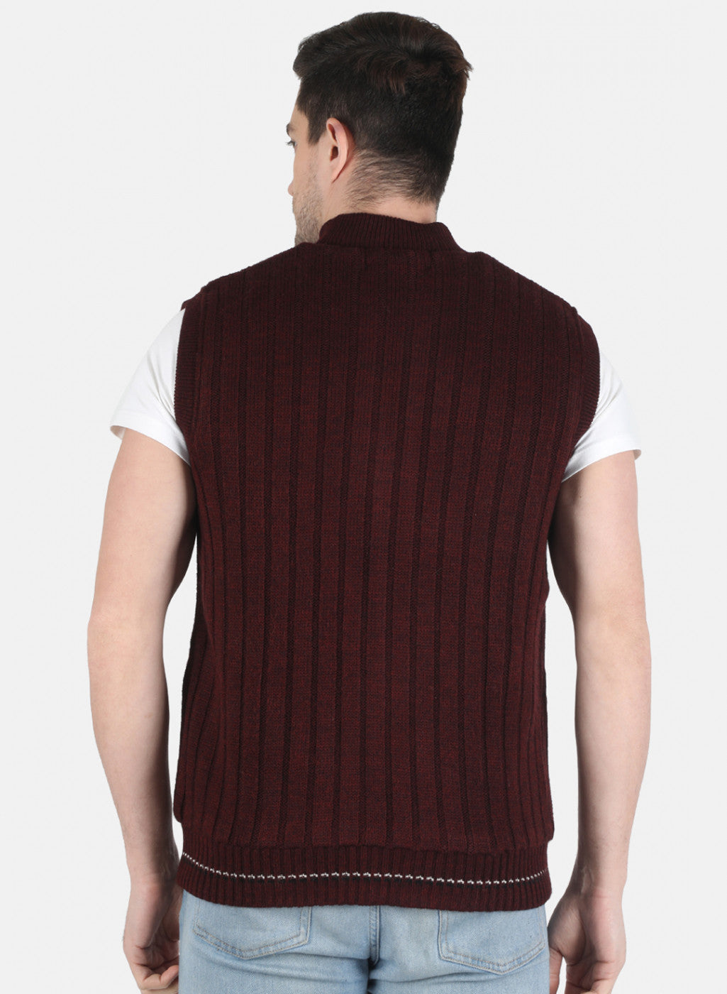 Men Maroon Self Design Jacket