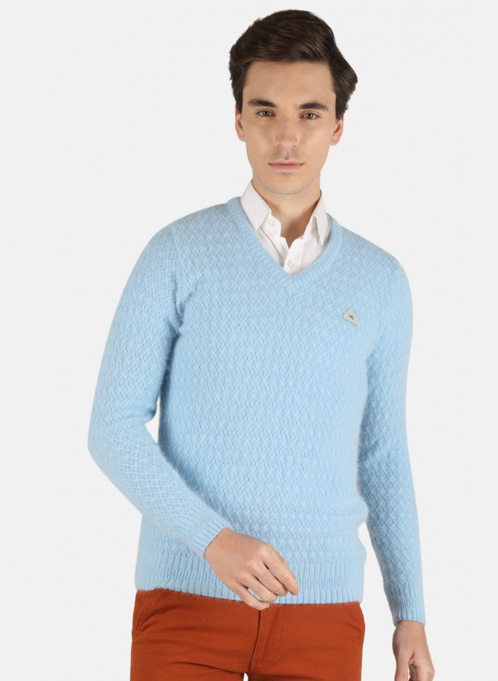 Men Sky Blue Self Design Pullover