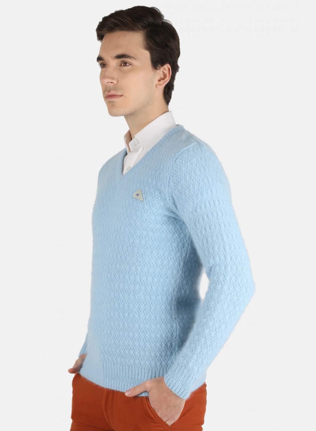 Men Sky Blue Self Design Pullover