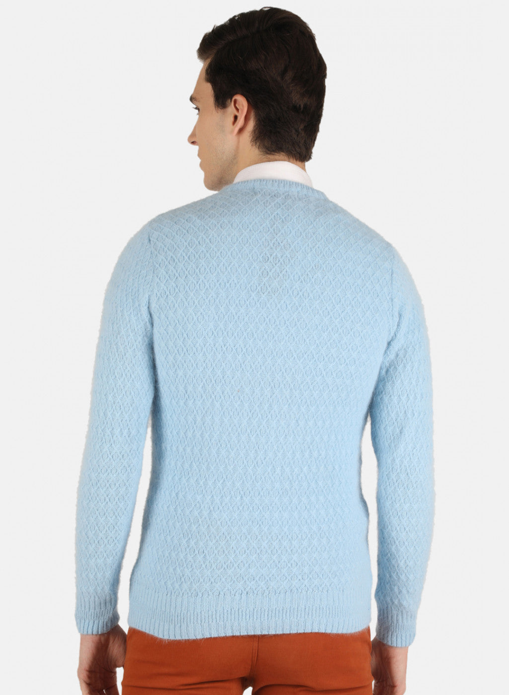 Men Sky Blue Self Design Pullover