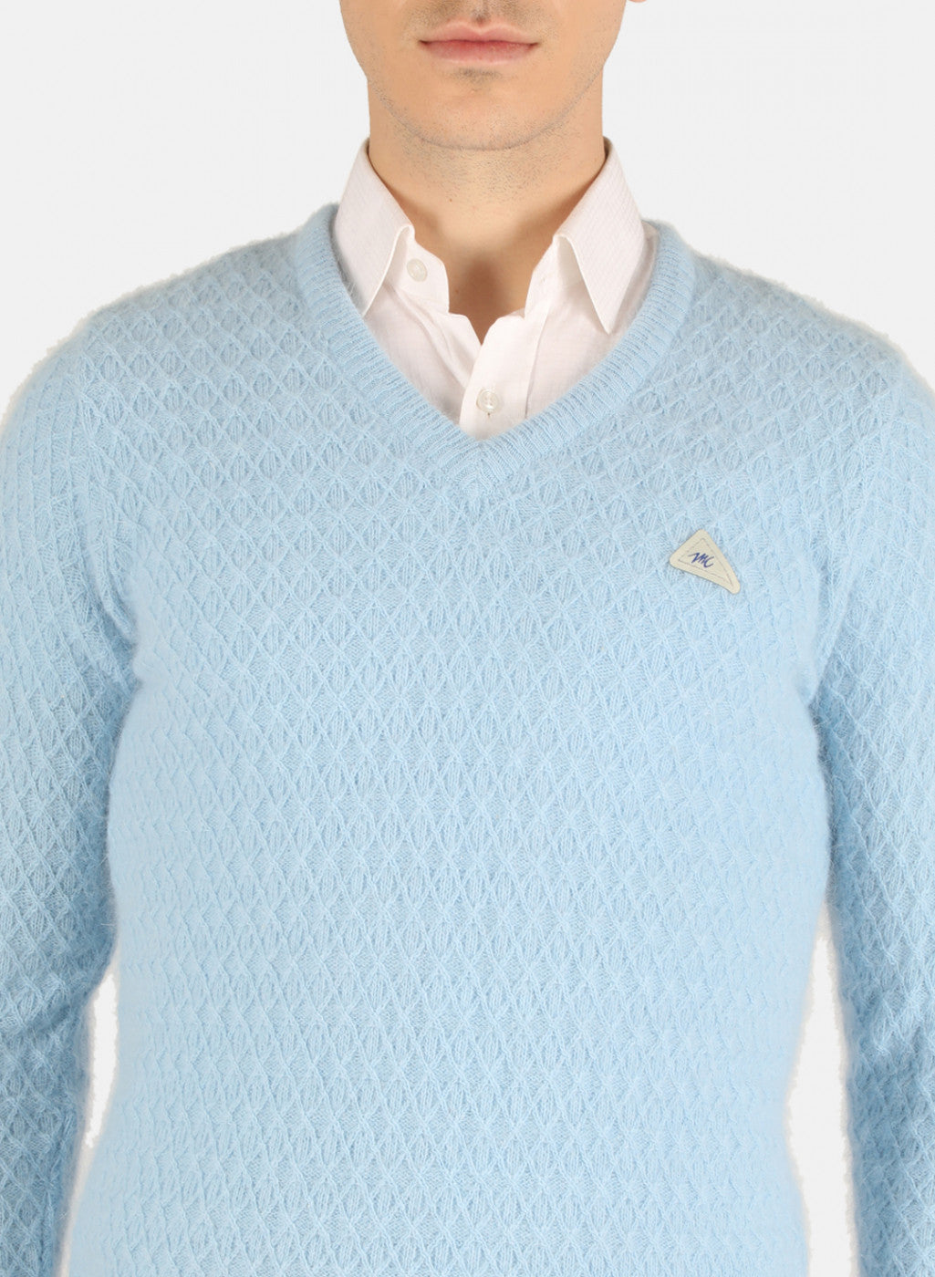 Men Sky Blue Self Design Pullover