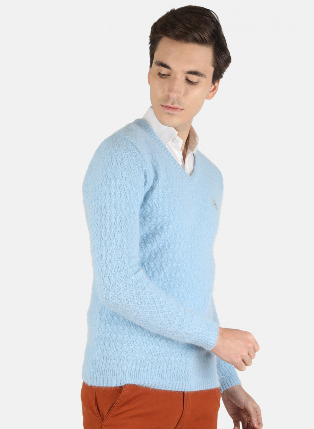 Men Sky Blue Self Design Pullover