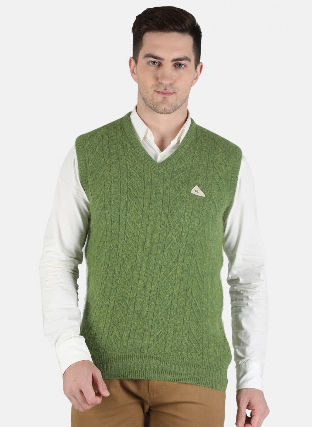 Men Green Self Design Sweater