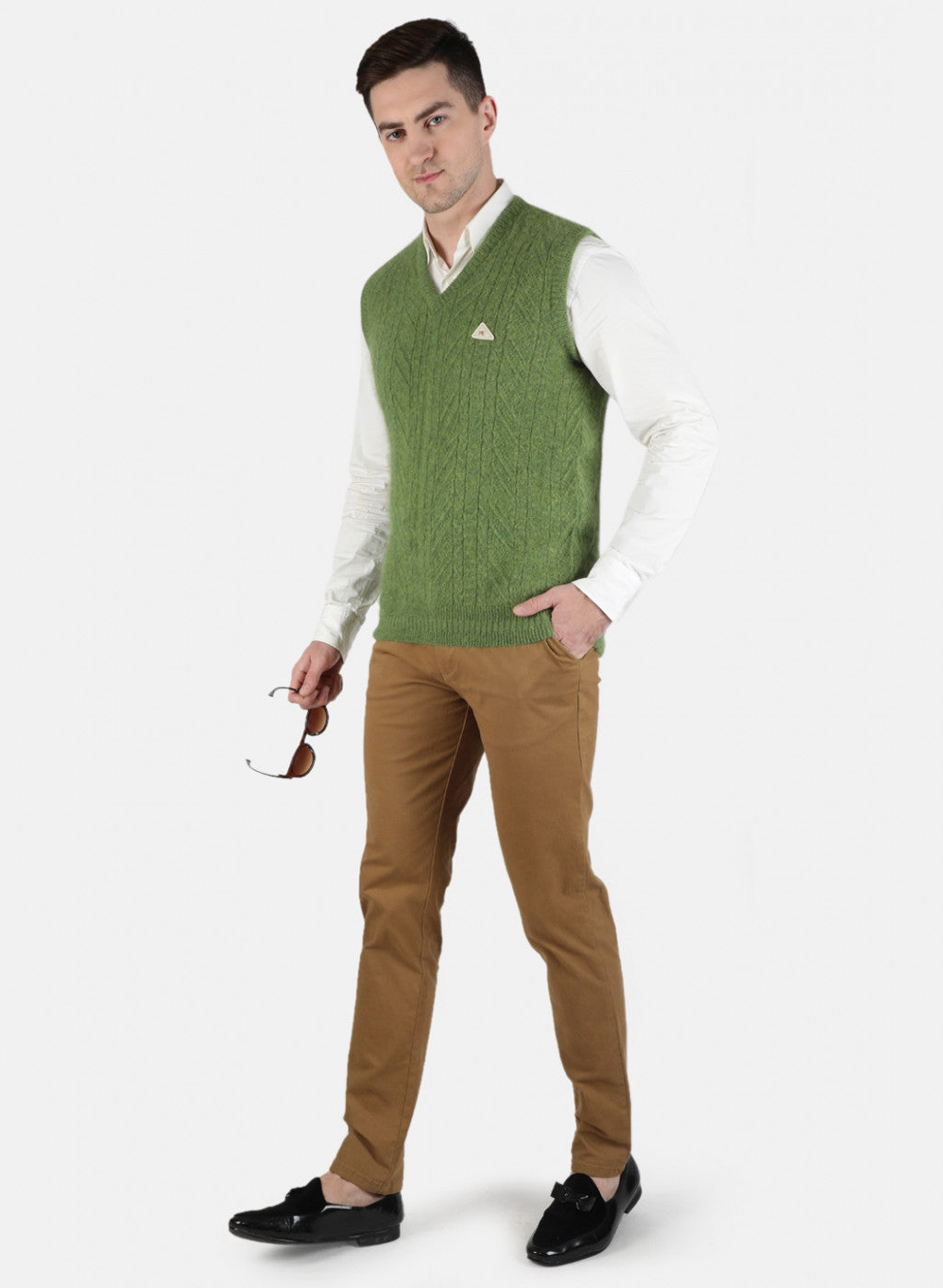 Men Green Self Design Sweater