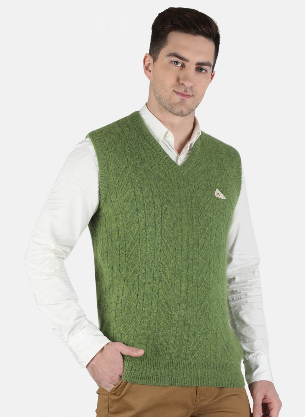 Men Green Self Design Sweater