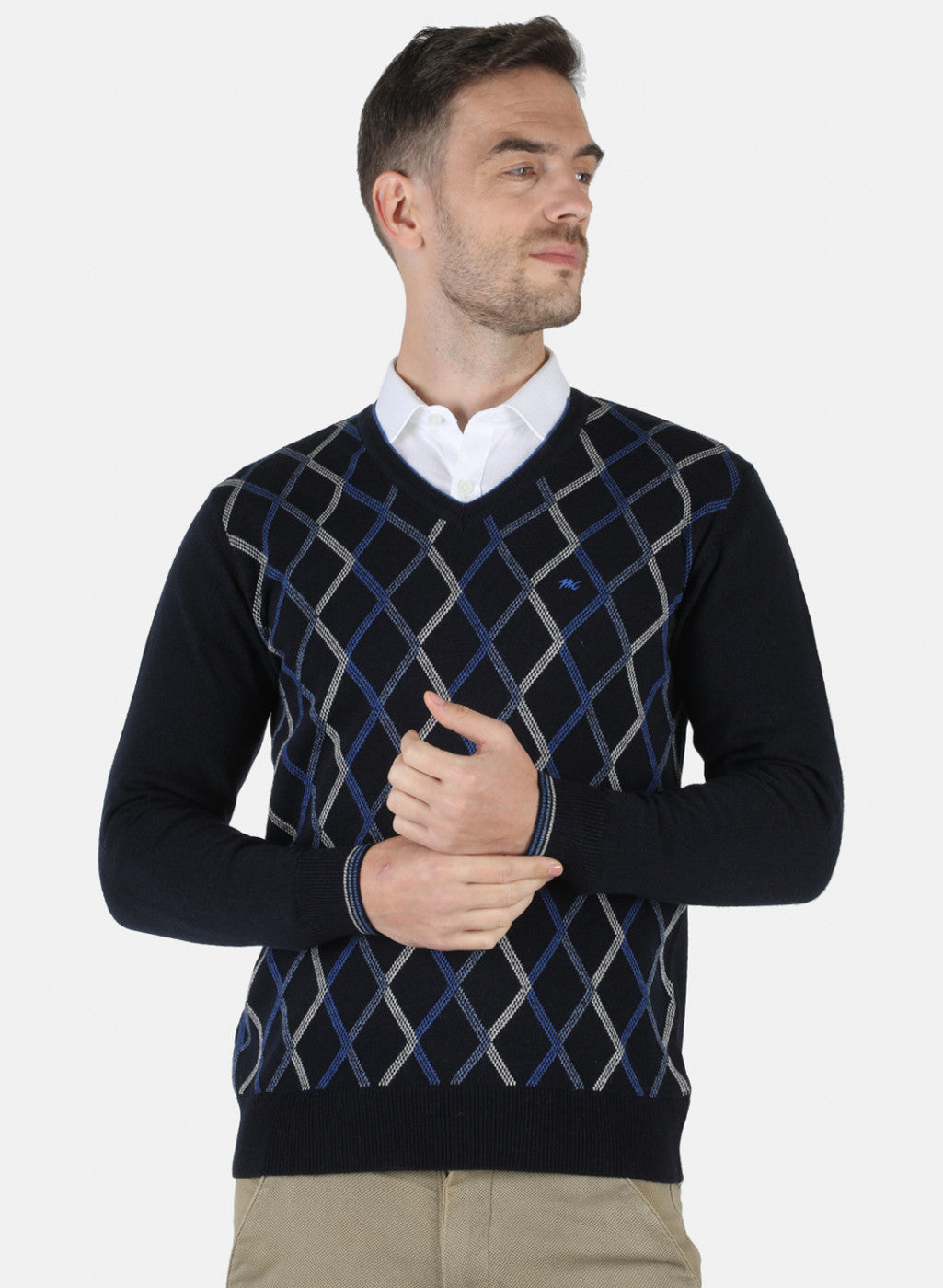 Men Blue Self Design Pullover