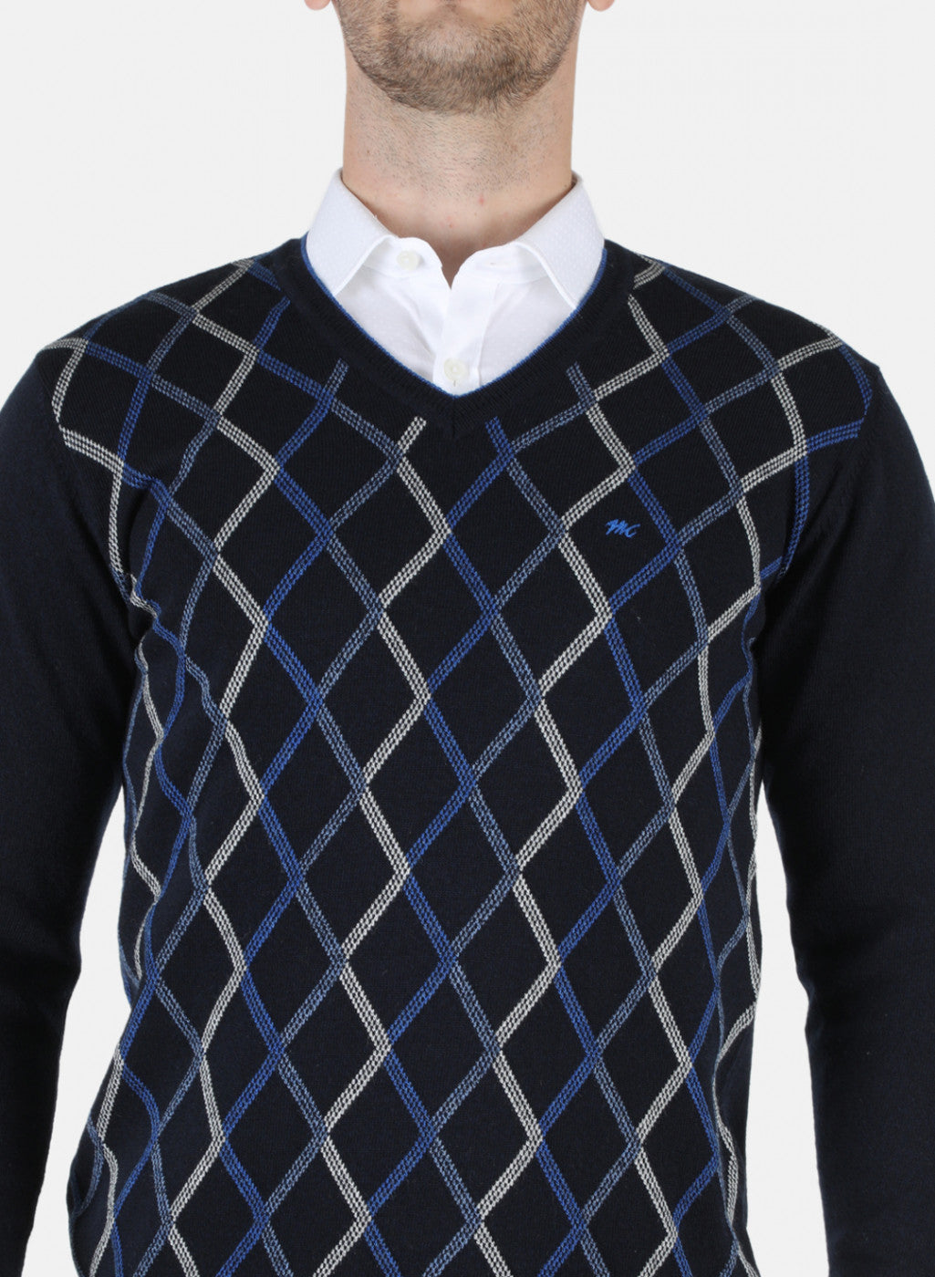 Men Blue Self Design Pullover