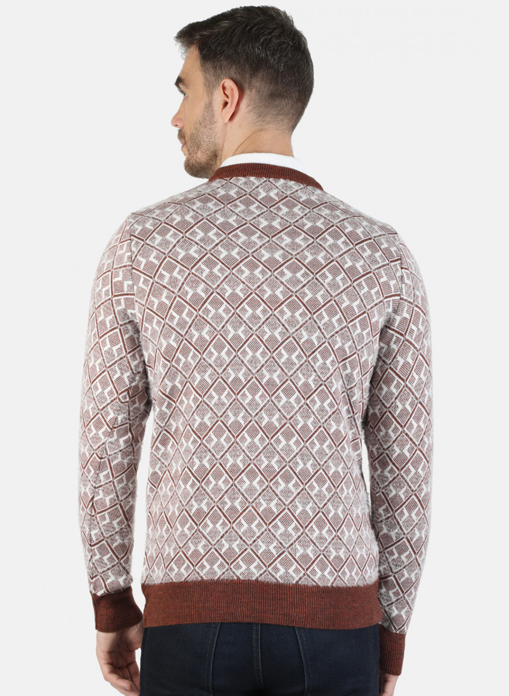 Men Brown Self Pullover