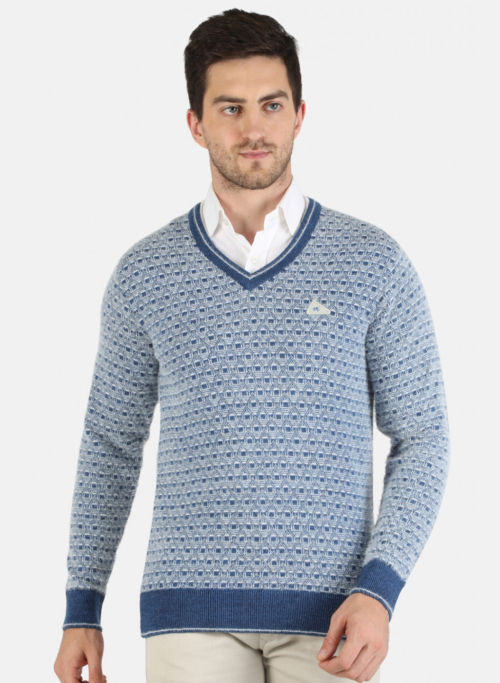 Men Blue Self Design Pullover