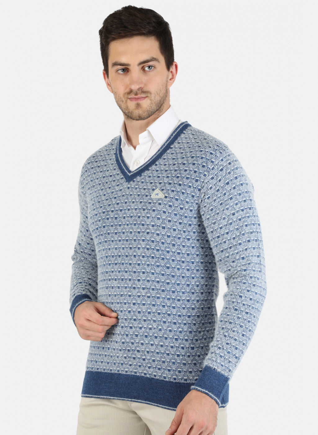 Men Blue Self Design Pullover