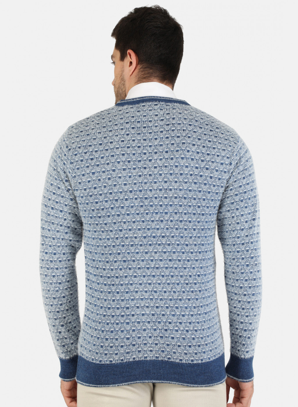 Men Blue Self Design Pullover