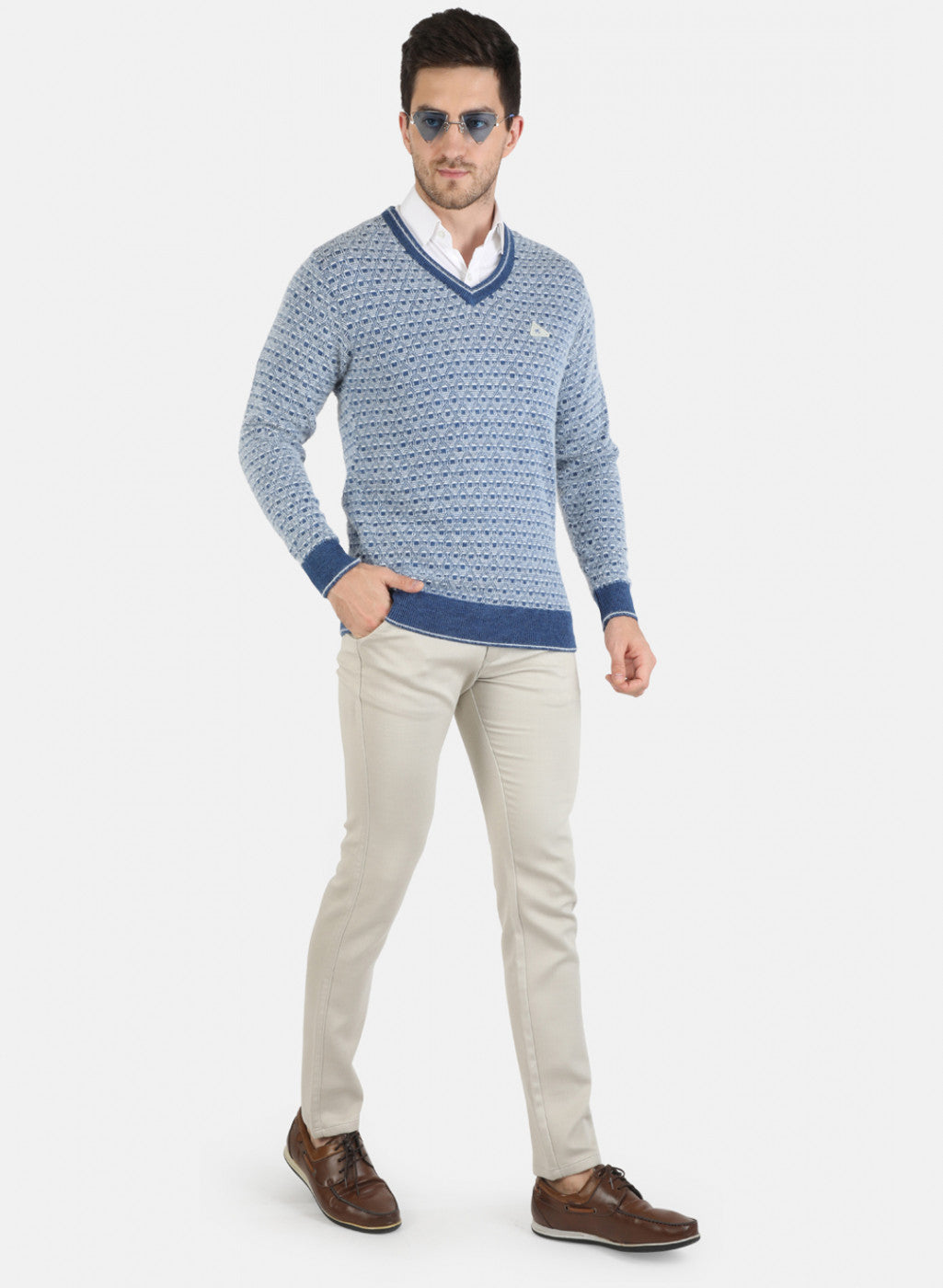 Men Blue Self Design Pullover