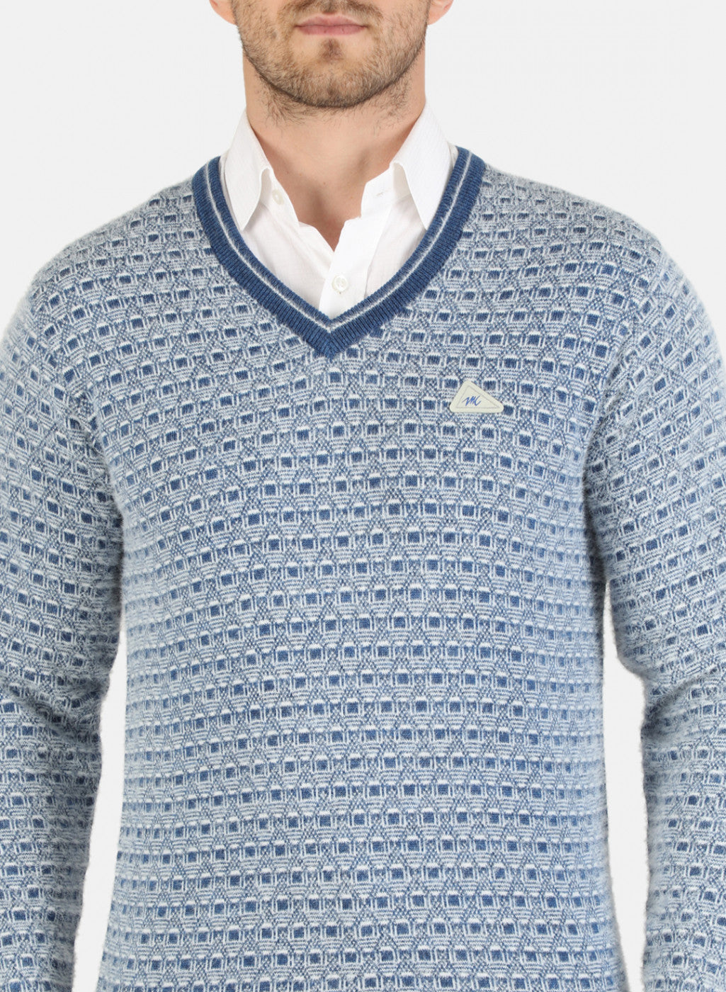 Men Blue Self Design Pullover