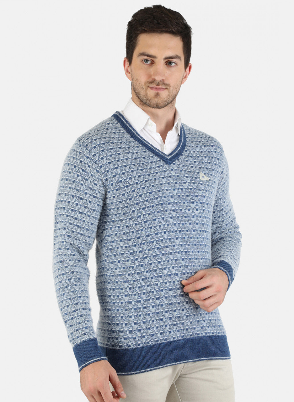 Men Blue Self Design Pullover