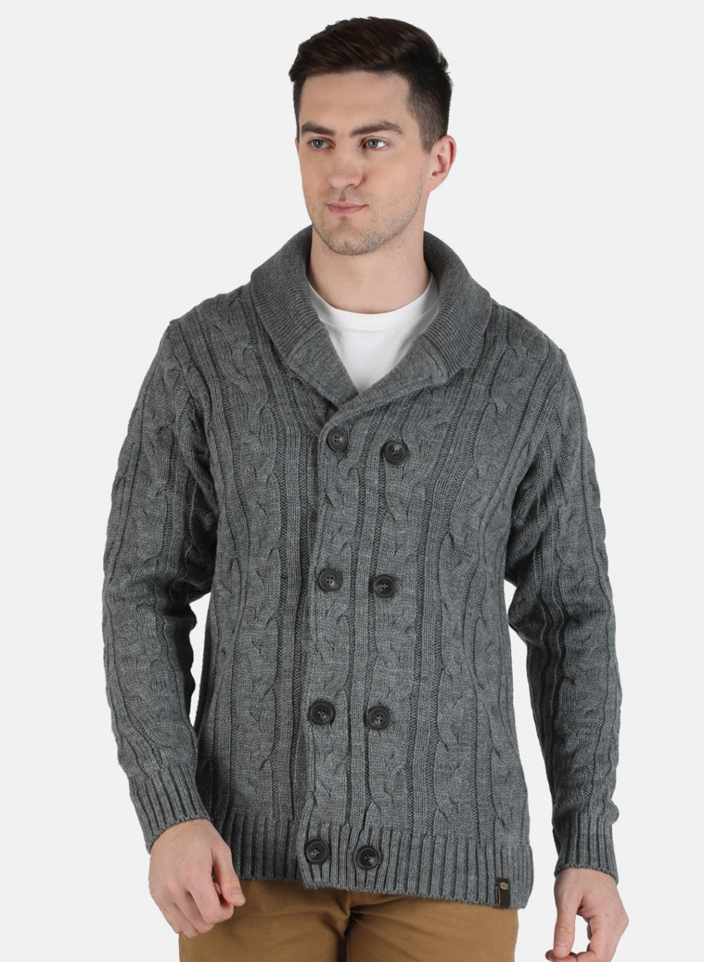 Men Grey Self Design Cardigan