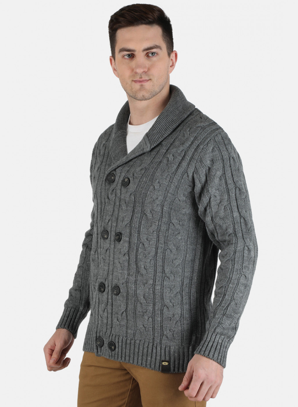 Men Grey Self Design Cardigan