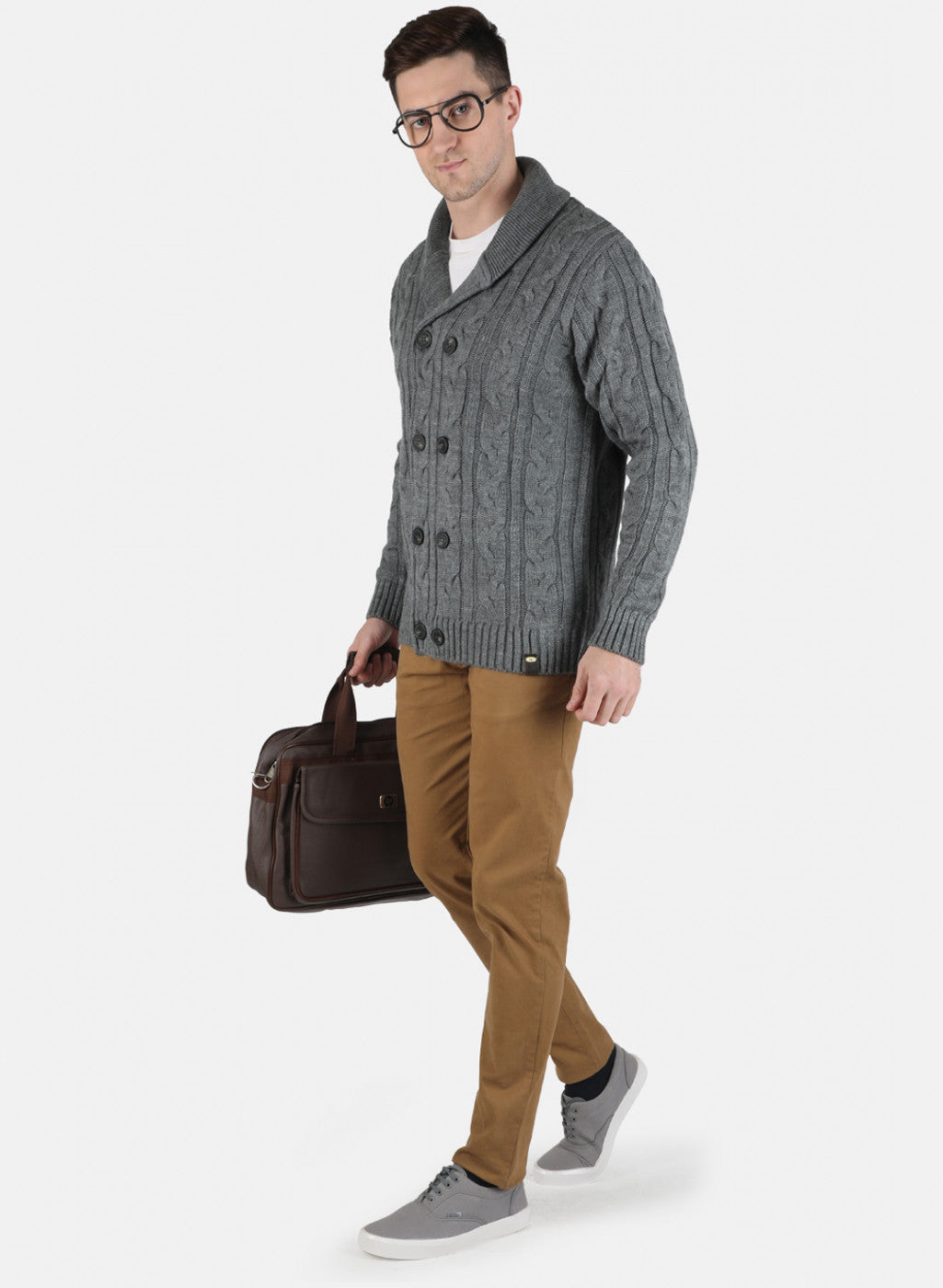 Men Grey Self Design Cardigan