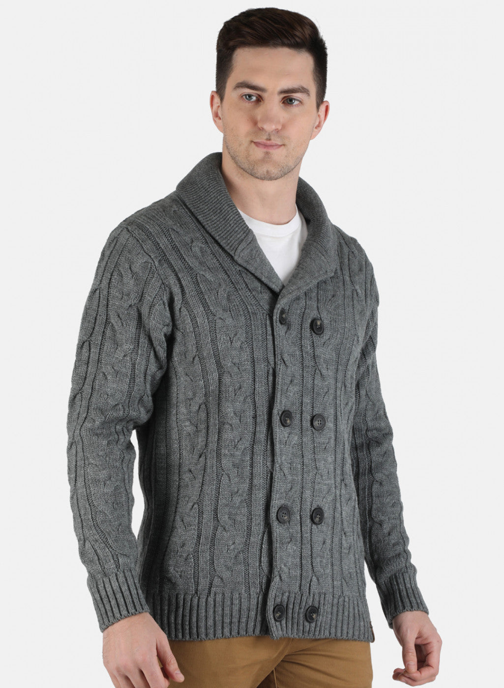 Men Grey Self Design Cardigan