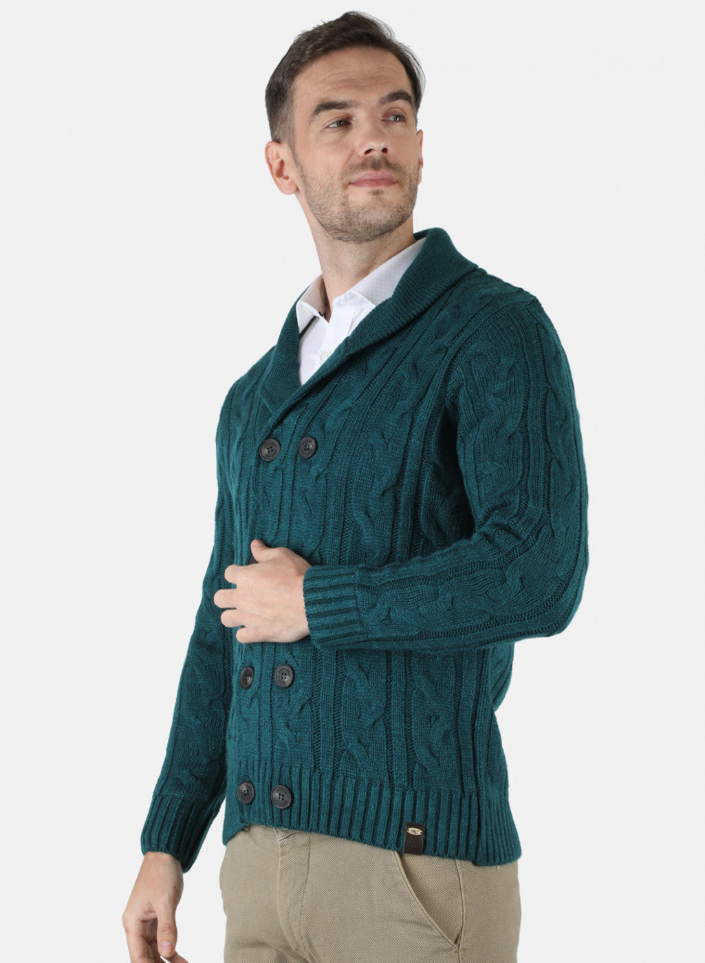 Men Green Self Design Cardigan