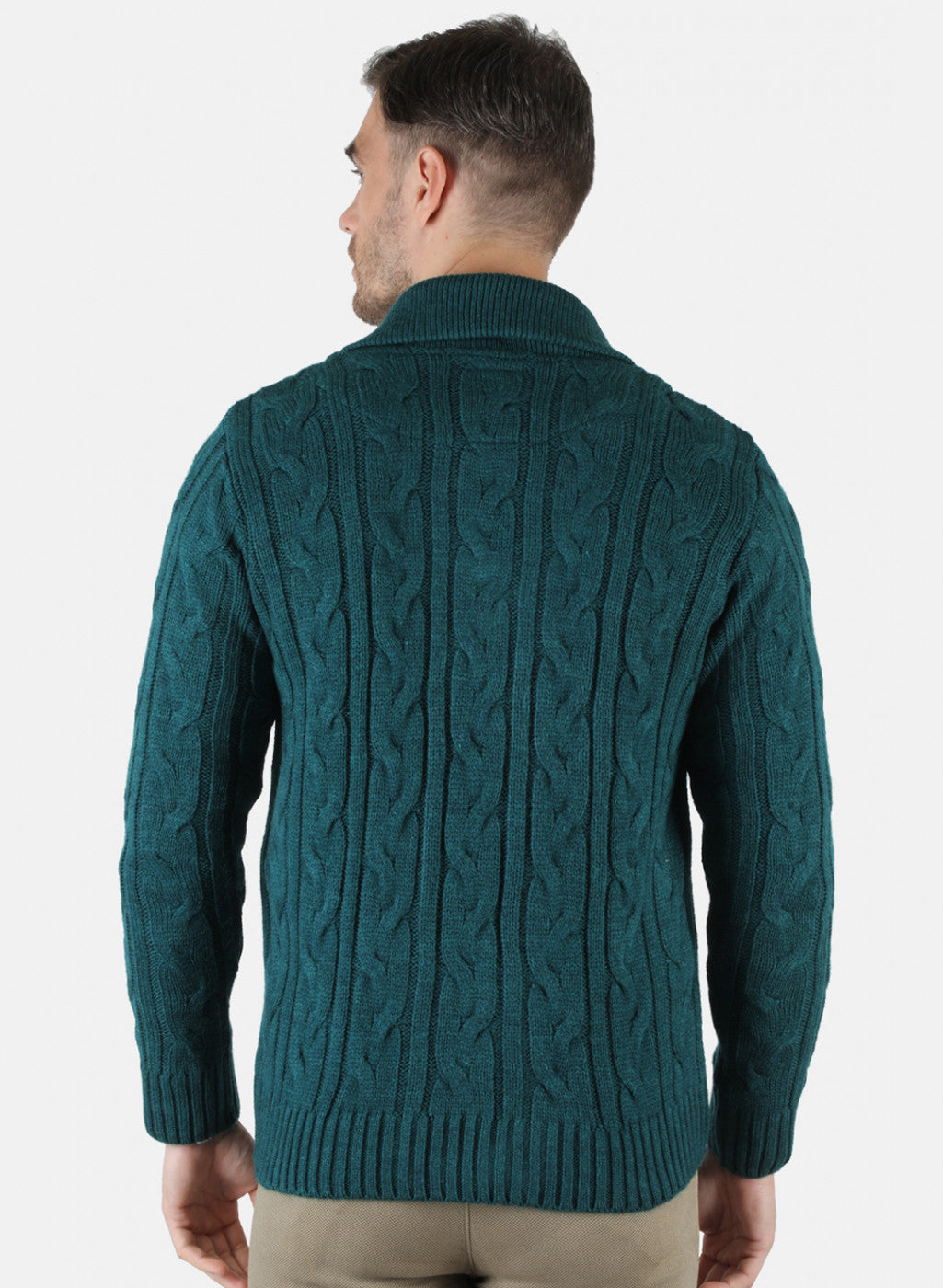 Men Green Self Design Cardigan