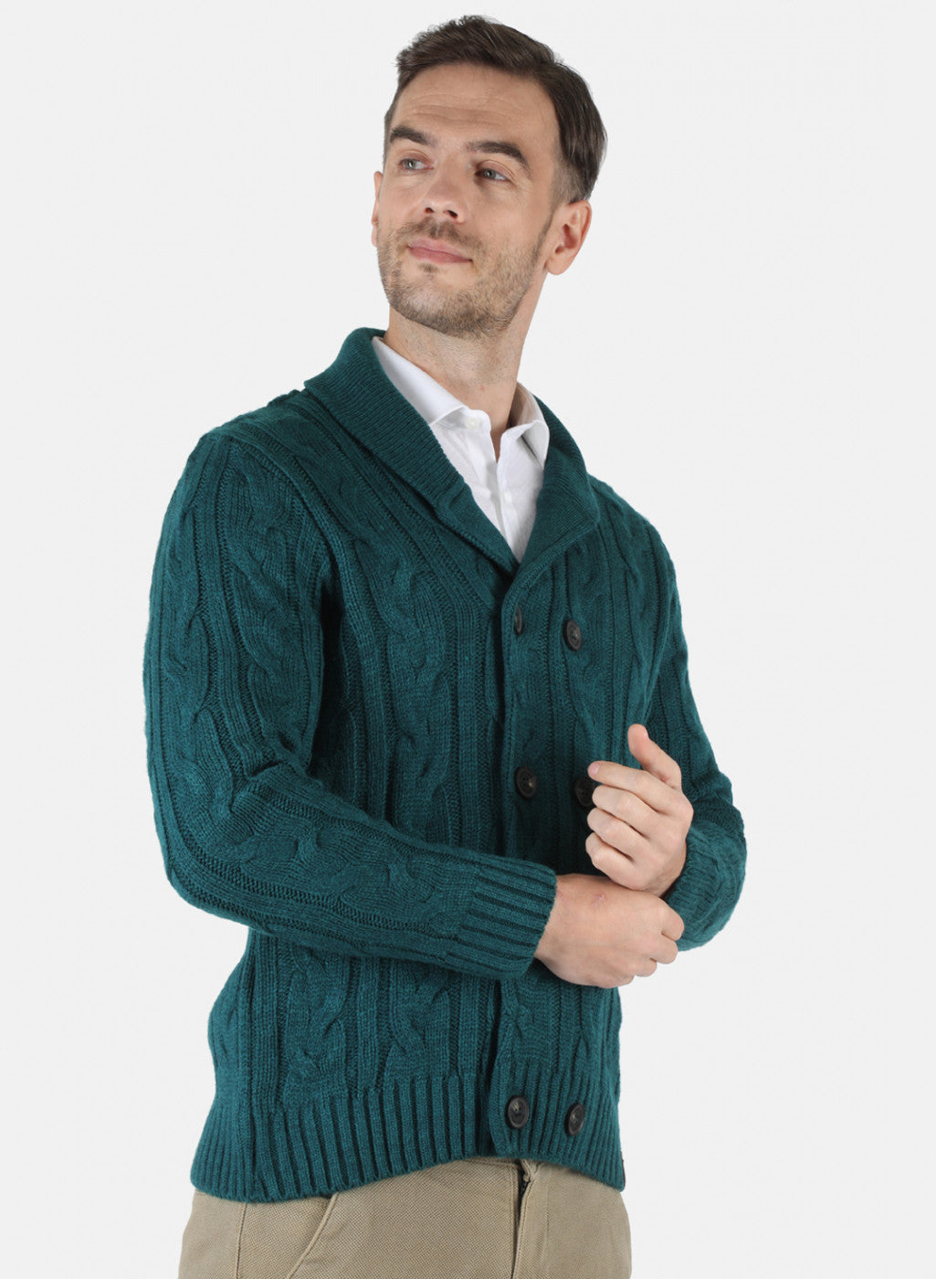 Men Green Self Design Cardigan