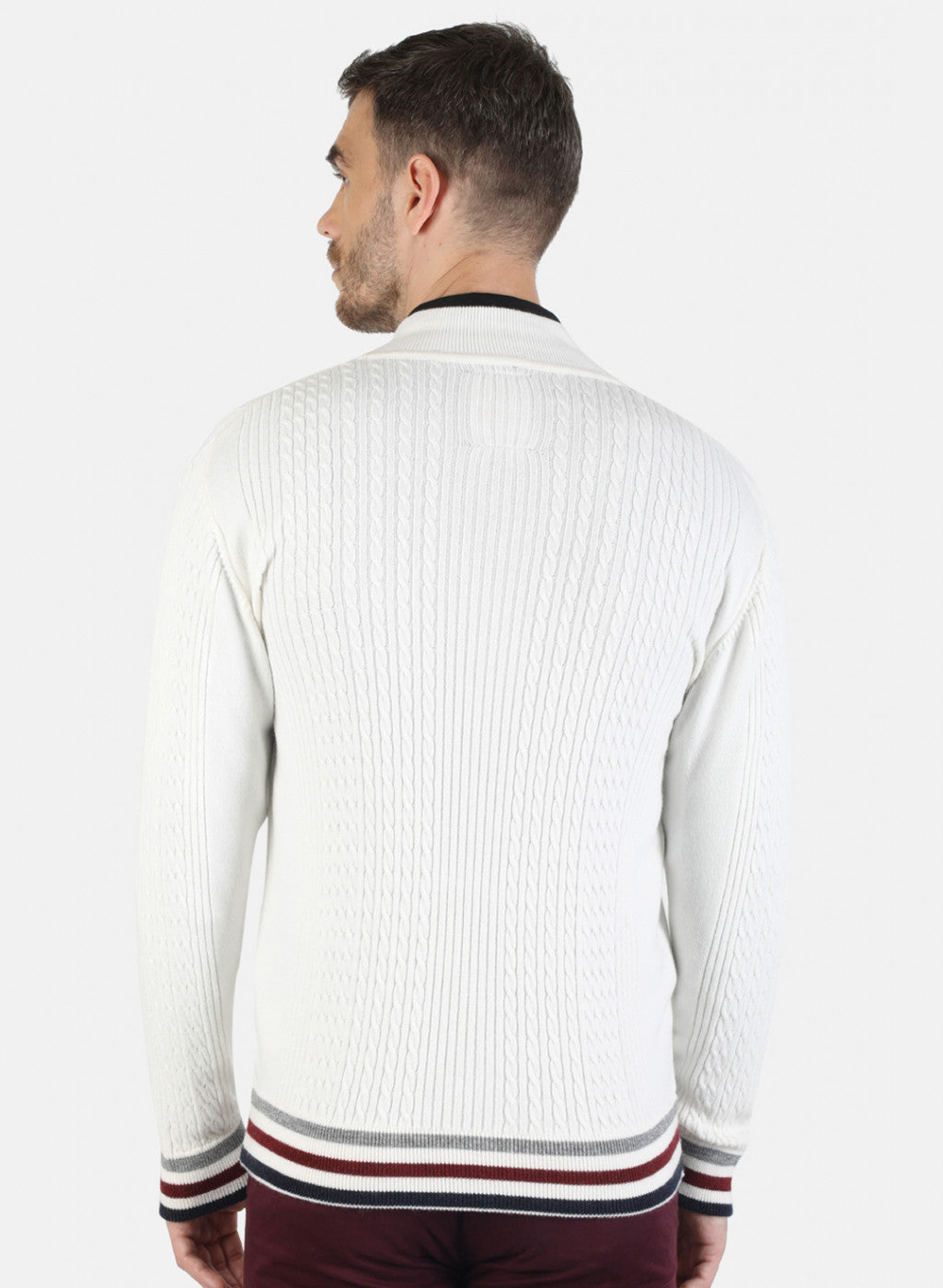 Men White Self Pullover