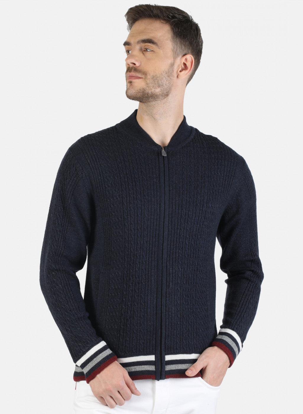 Men NAvy Blue Self Pullover