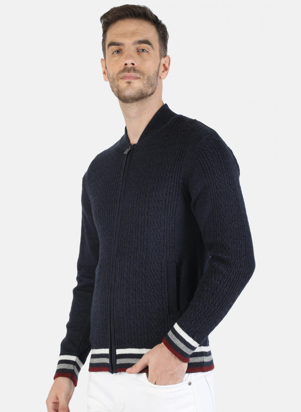 Men NAvy Blue Self Pullover