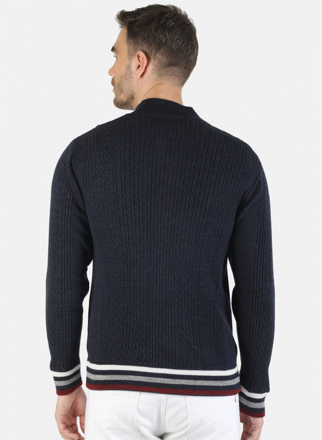 Men NAvy Blue Self Pullover