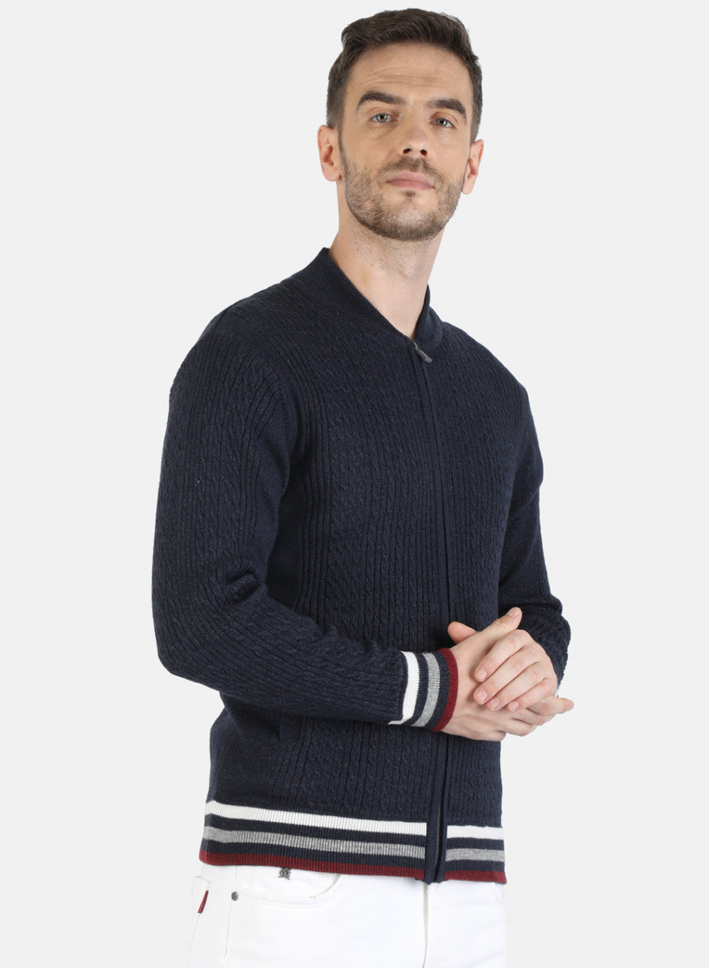 Men NAvy Blue Self Pullover