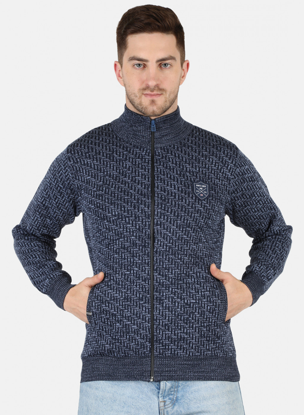 Men Blue Self Design Pullover