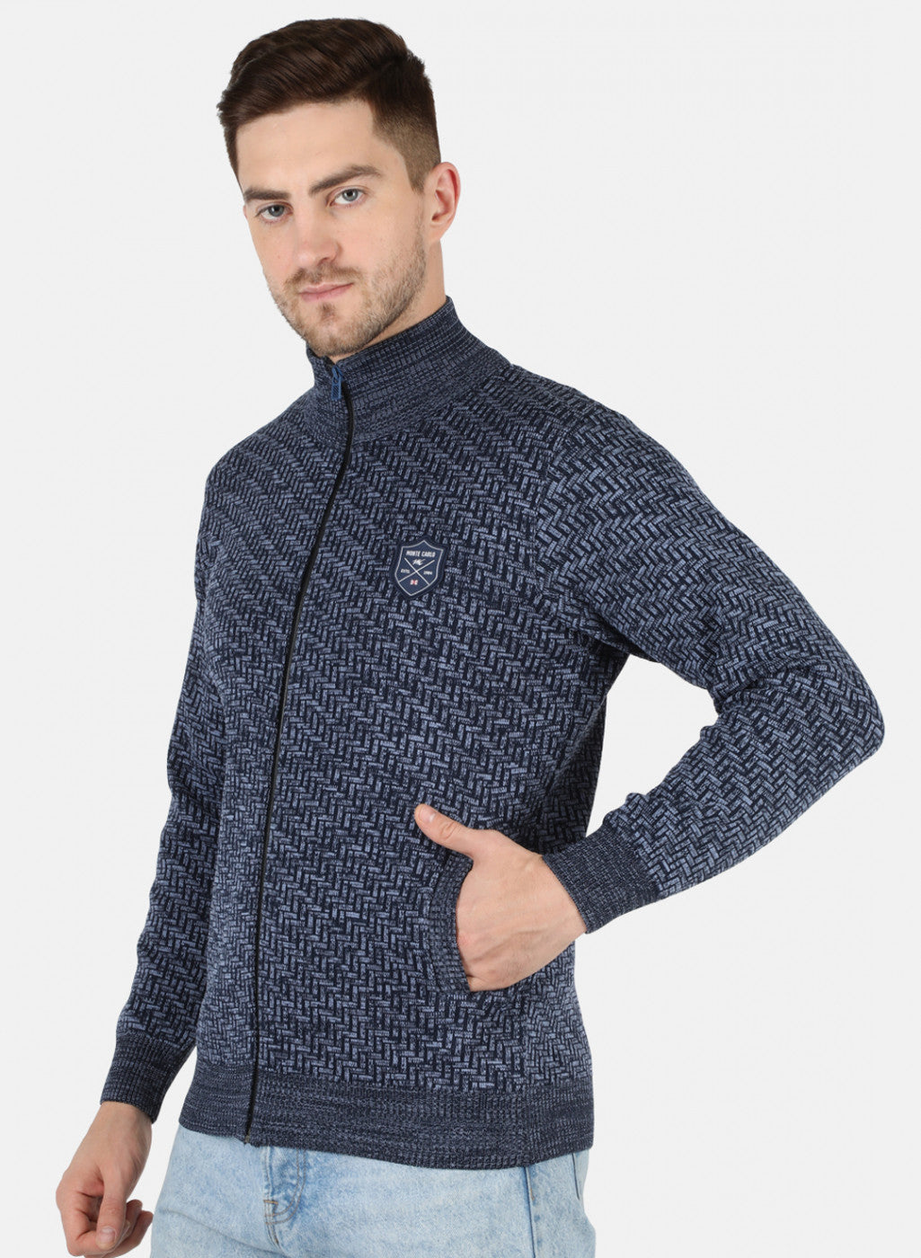 Men Blue Self Design Pullover