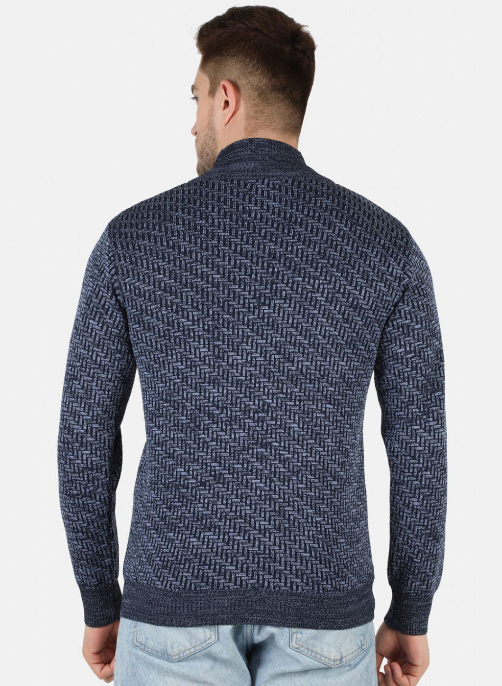 Men Blue Self Design Pullover