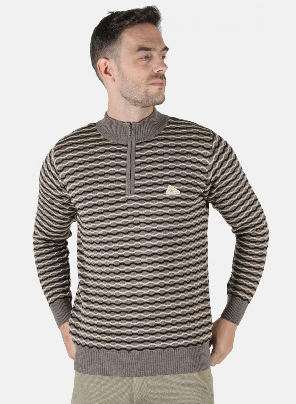 Men Brown Self Design Pullover