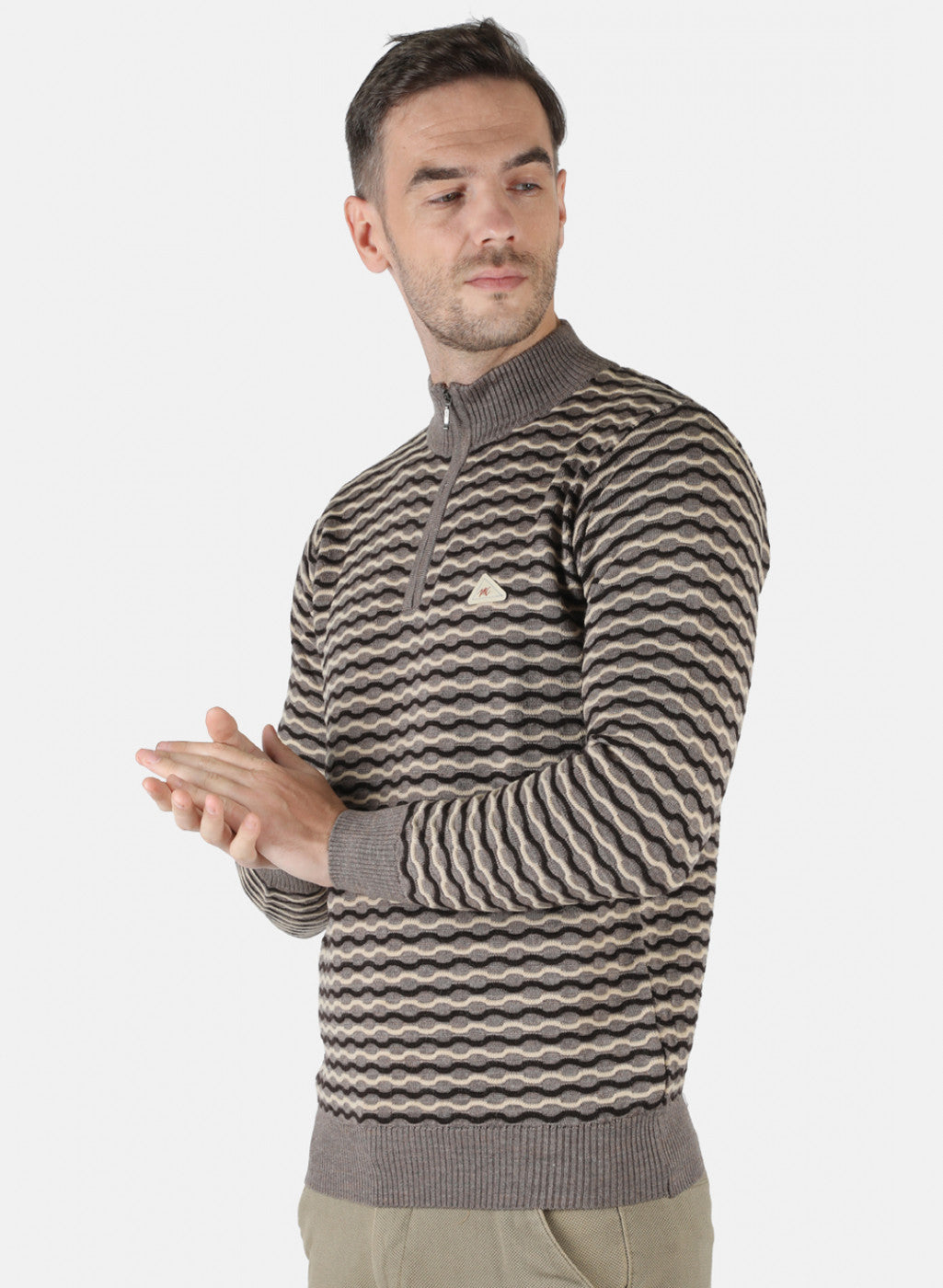 Men Brown Self Design Pullover