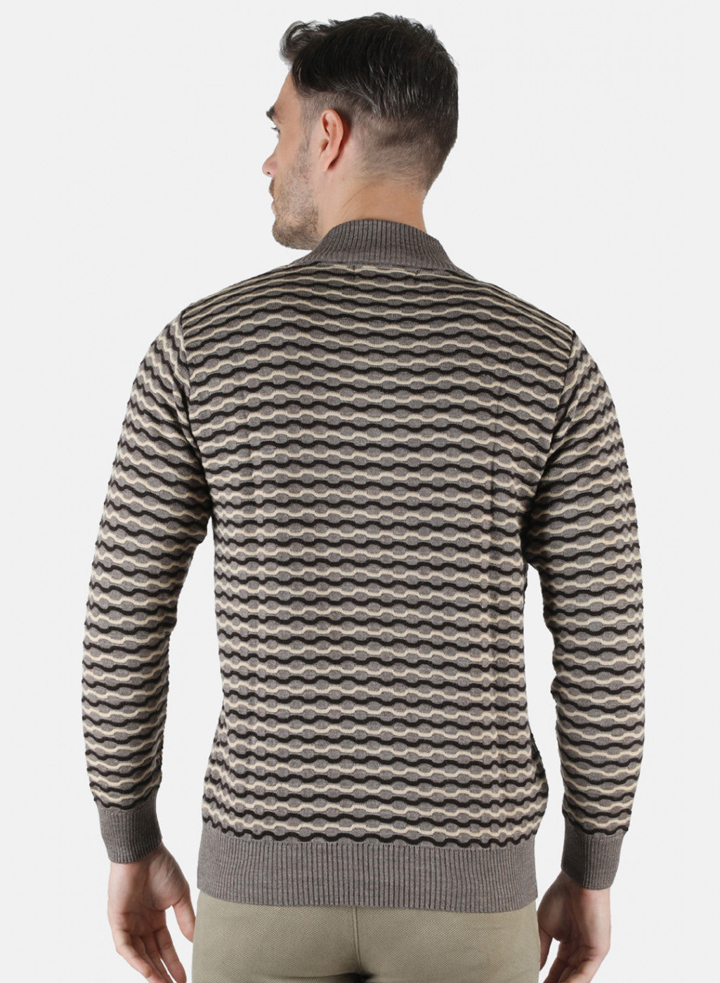 Men Brown Self Design Pullover