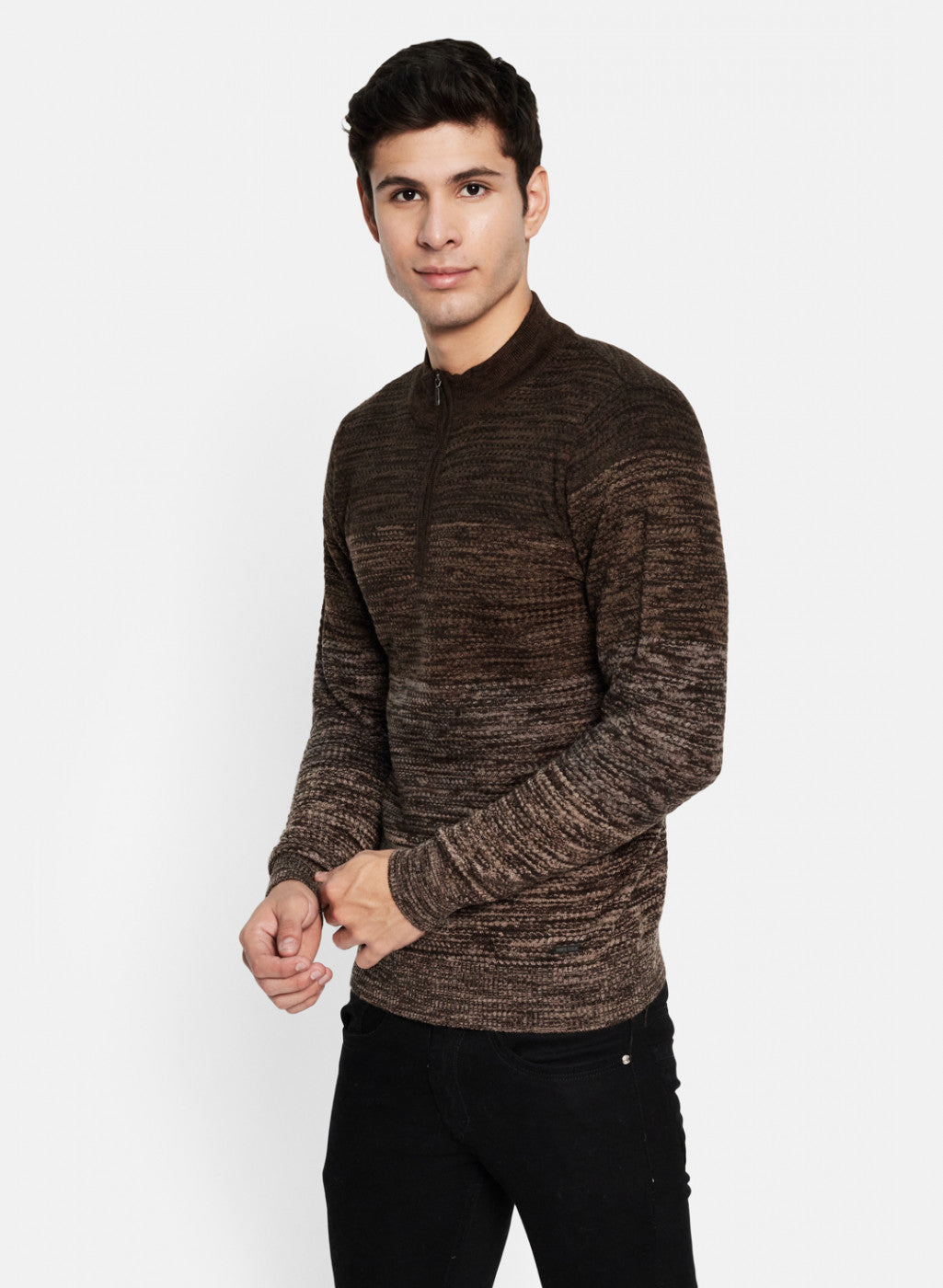 Men Brown Solid Pullover