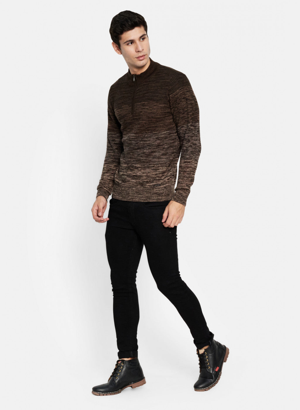 Men Brown Solid Pullover