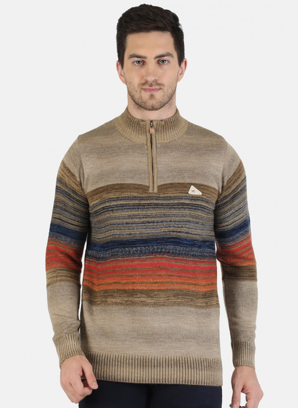 Men Beige Self Design Pullover