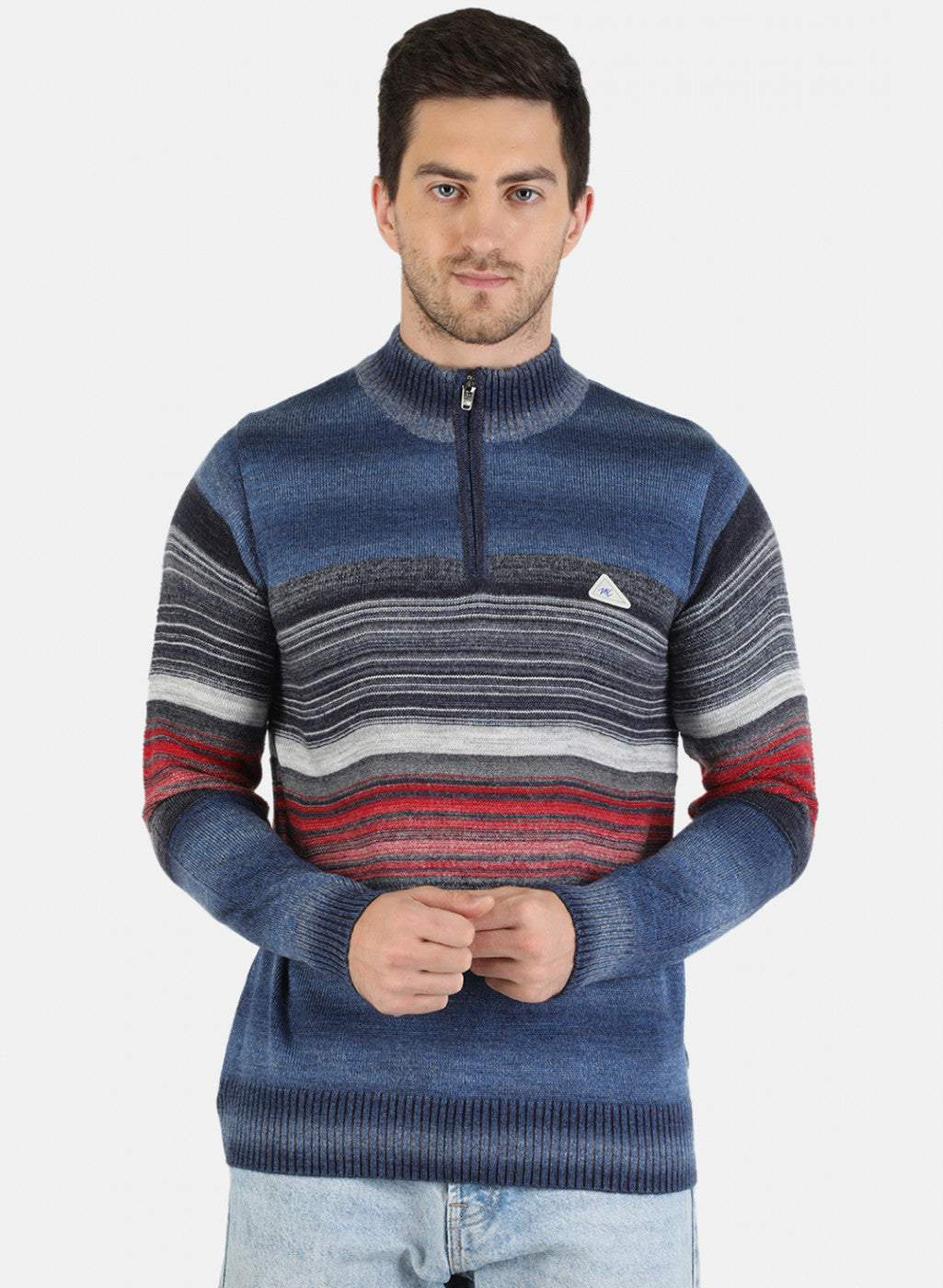 Men Blue Self Design Pullover