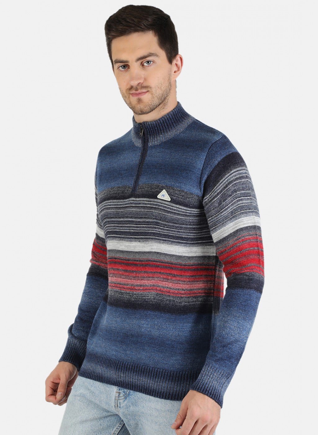 Men Blue Self Design Pullover